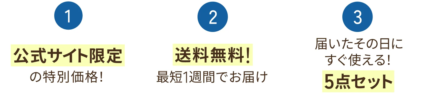 1.公式サイト限定の特別価格！ 2.送料無料 最短週間でお届け 3.届いたその日にすぐ使える！5点セット